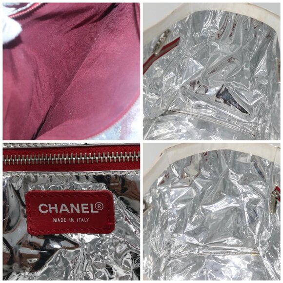 CHANEL Choco Bar COCO Mark Chain Hand Bag Canvas Beige Silver CC Auth BA4601 - Picture 15 of 16